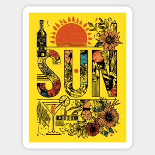 Retro Summer Design - "Sun" Typography Art Magnet